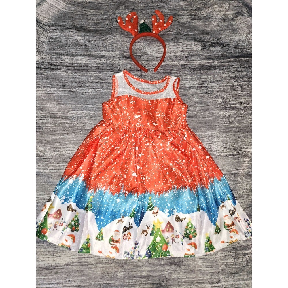Christmas Holiday Girls Dress Santa Reindeer Winter Wonderland Headband‎ 3t